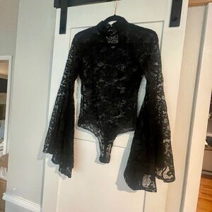 Windsor Black Lace Flare Sleeve Bodysuit